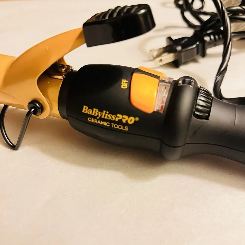 BaBylissPRO Ceramic Tools 1” Spring Curling Iron Gold Black CT100S Professional